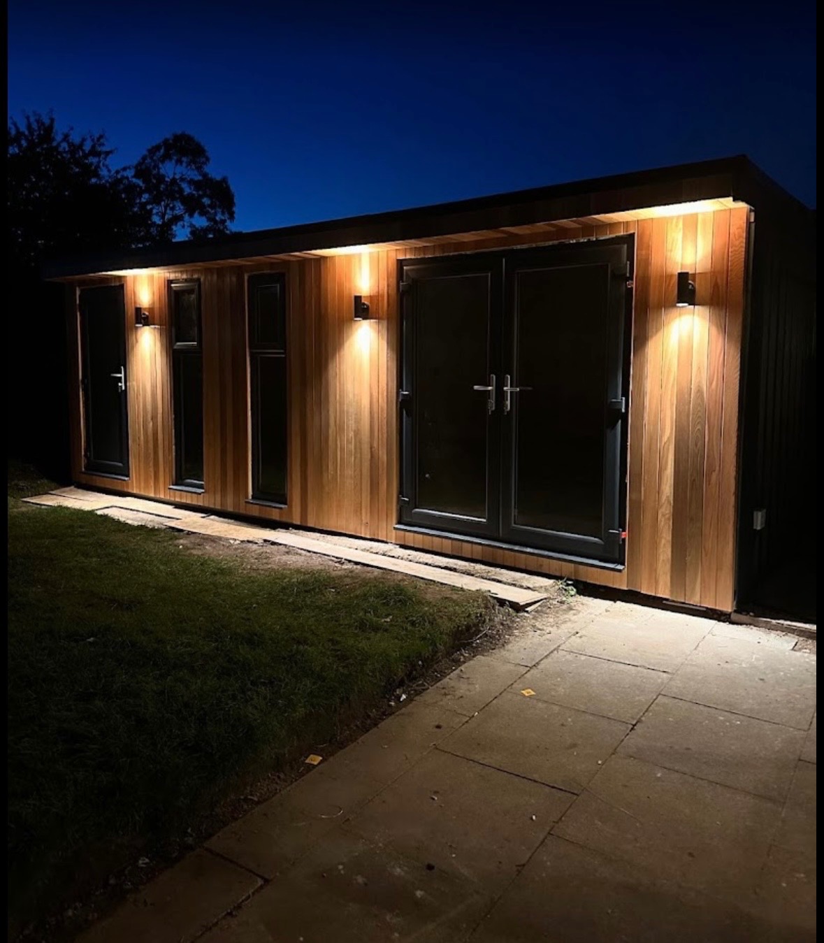 Garden room studio Liverpool night